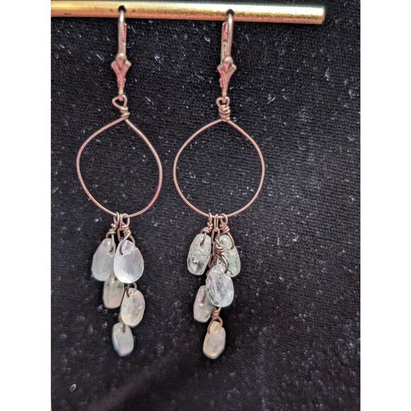 Vintage Aqua Teardrop Briolette Dangle Wire Lever Back Earrings - Picture 5 of 5